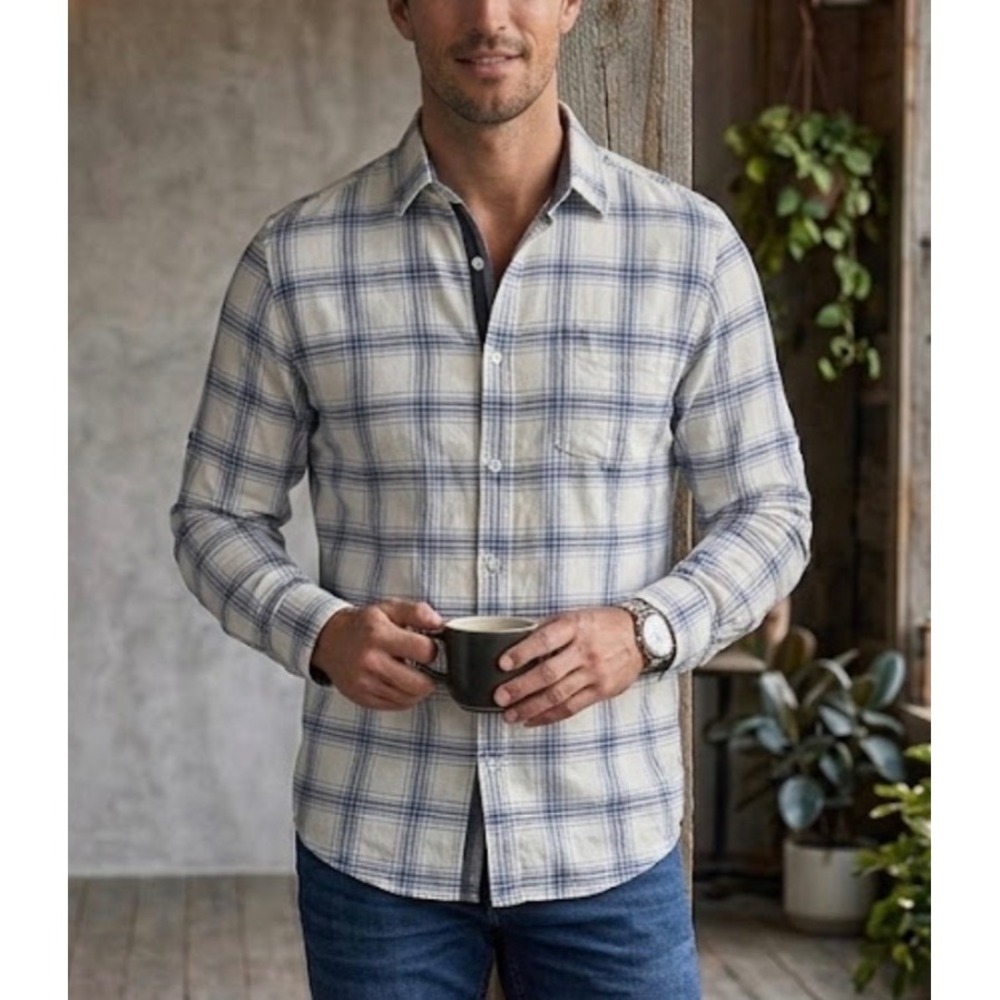 Wallin & Bros Mens Blue White Plaid Long Sleeve Button Down Shirt Size S